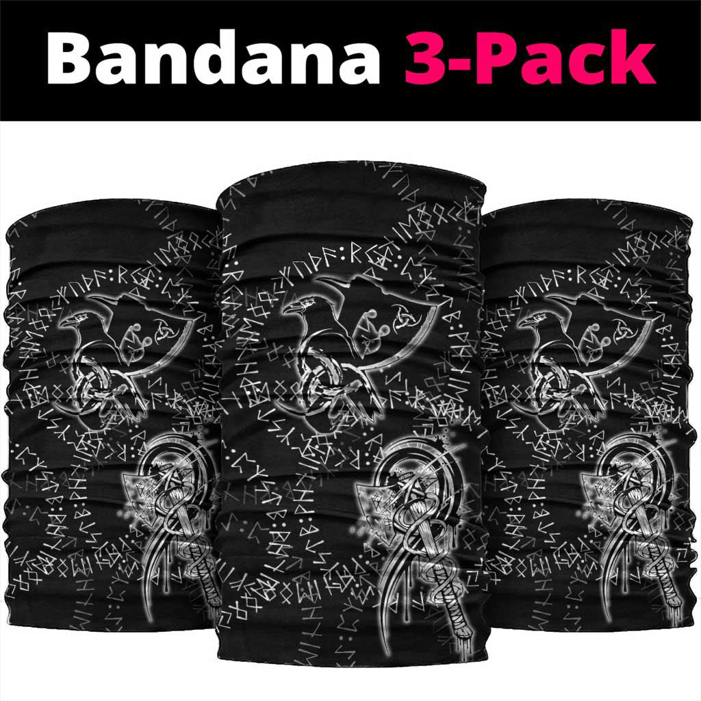 Norse Dragon and Viking Axe Neck Gaiter Monochrome Runic Line Art Illustration