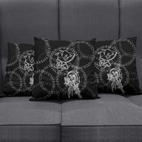 Norse Dragon and Viking Axe Pillow Cover Monochrome Runic Line Art Illustration