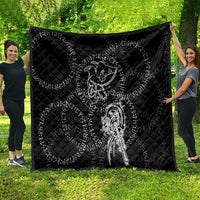 Norse Dragon and Viking Axe Quilt Monochrome Runic Line Art Illustration