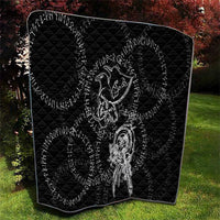 Norse Dragon and Viking Axe Quilt Monochrome Runic Line Art Illustration