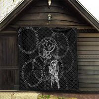 Norse Dragon and Viking Axe Quilt Monochrome Runic Line Art Illustration