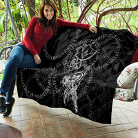Norse Dragon and Viking Axe Quilt Monochrome Runic Line Art Illustration