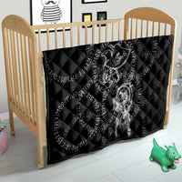 Norse Dragon and Viking Axe Quilt Monochrome Runic Line Art Illustration