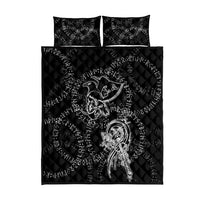 Norse Dragon and Viking Axe Quilt Bed Set Monochrome Runic Line Art Illustration