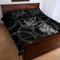 Norse Dragon and Viking Axe Quilt Bed Set Monochrome Runic Line Art Illustration