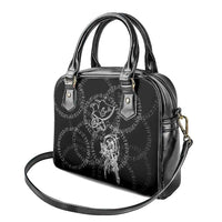 Norse Dragon and Viking Axe Shoulder Handbag Monochrome Runic Line Art Illustration
