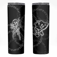 Norse Dragon and Viking Axe Skinny Tumbler Monochrome Runic Line Art Illustration