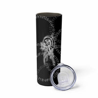 Norse Dragon and Viking Axe Skinny Tumbler Monochrome Runic Line Art Illustration