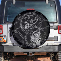 Norse Dragon and Viking Axe Spare Tire Cover Monochrome Runic Line Art Illustration