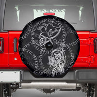 Norse Dragon and Viking Axe Spare Tire Cover Monochrome Runic Line Art Illustration