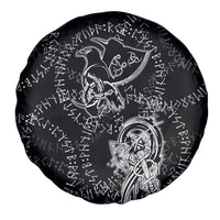 Norse Dragon and Viking Axe Spare Tire Cover Monochrome Runic Line Art Illustration