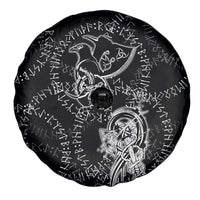 Norse Dragon and Viking Axe Spare Tire Cover Monochrome Runic Line Art Illustration