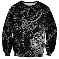 Norse Dragon and Viking Axe Sweatshirt Monochrome Runic Line Art Illustration
