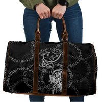 Norse Dragon and Viking Axe Travel Bag Monochrome Runic Line Art Illustration