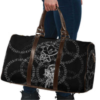 Norse Dragon and Viking Axe Travel Bag Monochrome Runic Line Art Illustration