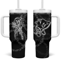 Norse Dragon and Viking Axe Tumbler With Handle Monochrome Runic Line Art Illustration