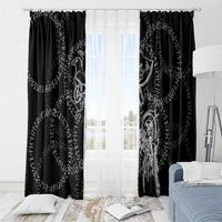 Norse Dragon and Viking Axe Window Curtain Monochrome Runic Line Art Illustration