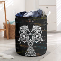 Viking Runes and Norse Mythology Symbols Laundry Basket Celtic Knotwork Tribal Illustration Style