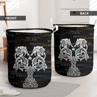 Viking Runes and Norse Mythology Symbols Laundry Basket Celtic Knotwork Tribal Illustration Style