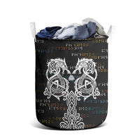 Viking Runes and Norse Mythology Symbols Laundry Basket Celtic Knotwork Tribal Illustration Style