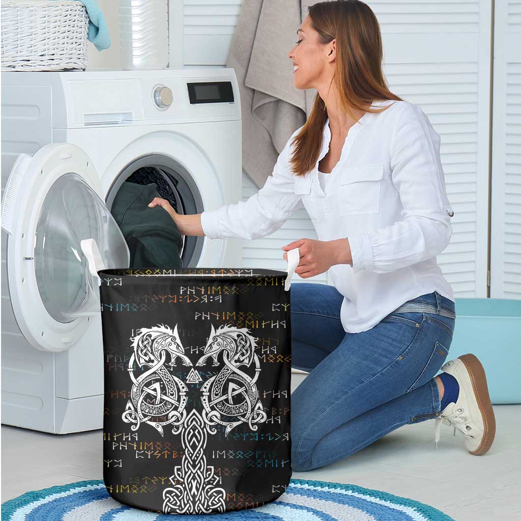 Viking Runes and Norse Mythology Symbols Laundry Basket Celtic Knotwork Tribal Illustration Style