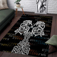 Viking Runes and Norse Mythology Symbols Area Rug Celtic Knotwork Tribal Illustration Style