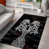 Viking Runes and Norse Mythology Symbols Area Rug Celtic Knotwork Tribal Illustration Style