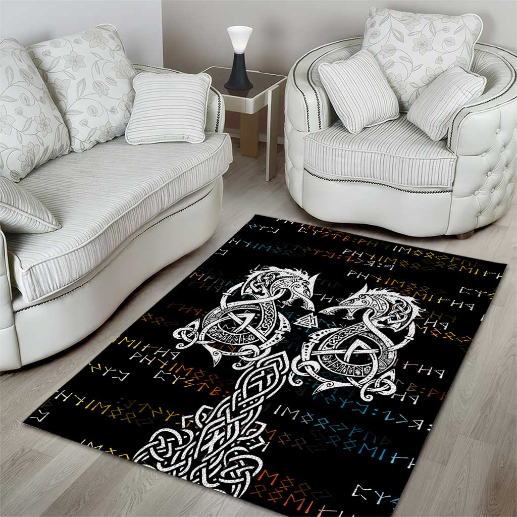 Viking Runes and Norse Mythology Symbols Area Rug Celtic Knotwork Tribal Illustration Style