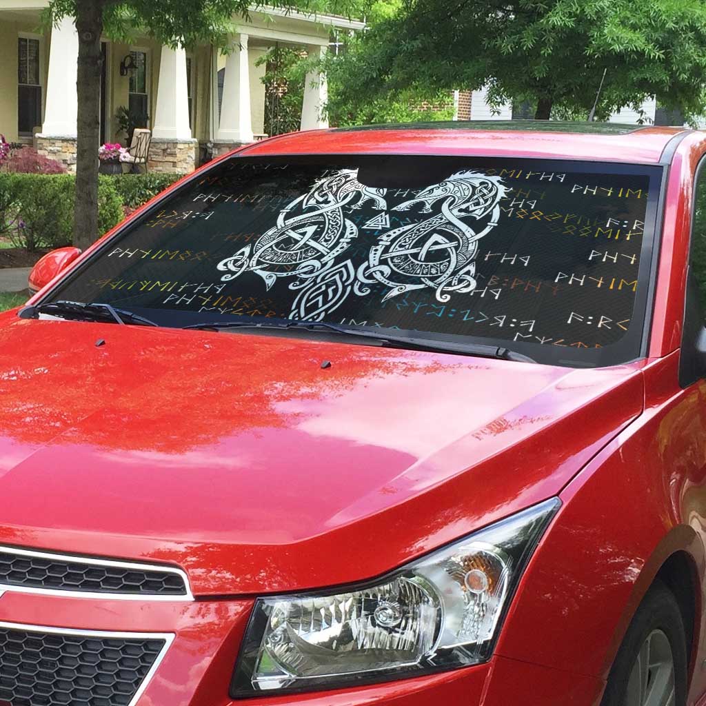 Viking Runes and Norse Mythology Symbols Auto Sun Shade Celtic Knotwork Tribal Illustration Style