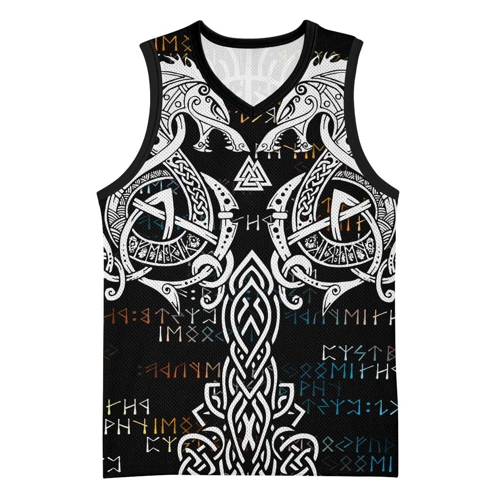 Viking Runes and Norse Mythology Symbols Basketball Jersey Celtic Knotwork Tribal Illustration Style