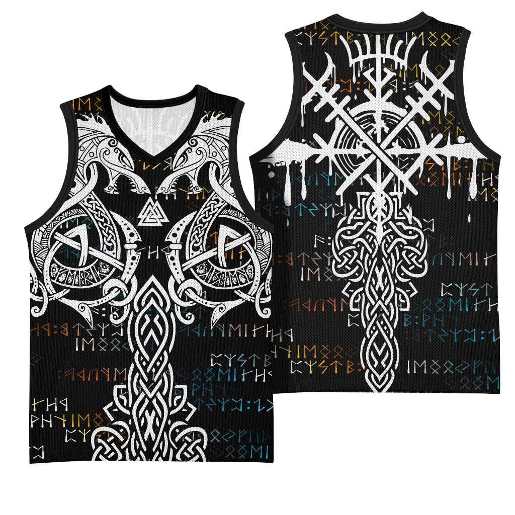 Viking Runes and Norse Mythology Symbols Basketball Jersey Celtic Knotwork Tribal Illustration Style