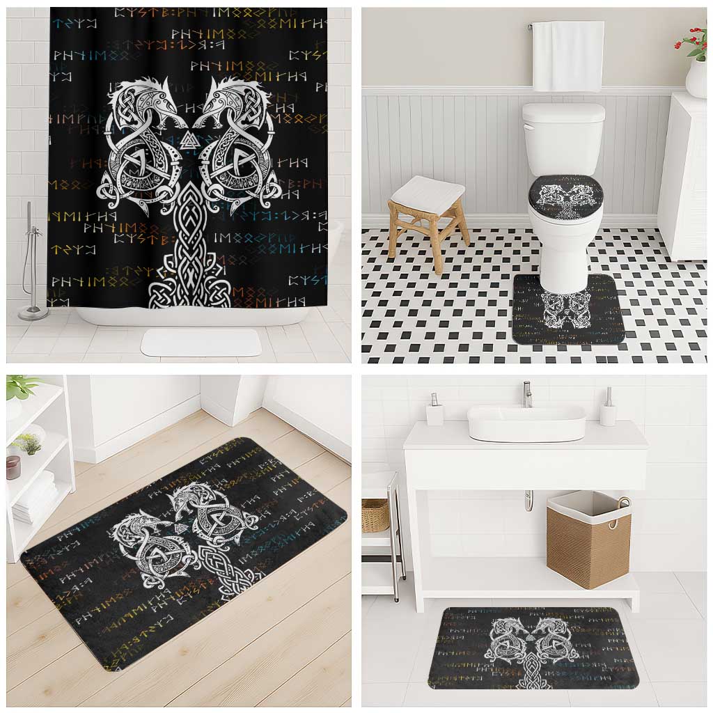 Viking Runes and Norse Mythology Symbols Bathroom Set Celtic Knotwork Tribal Illustration Style