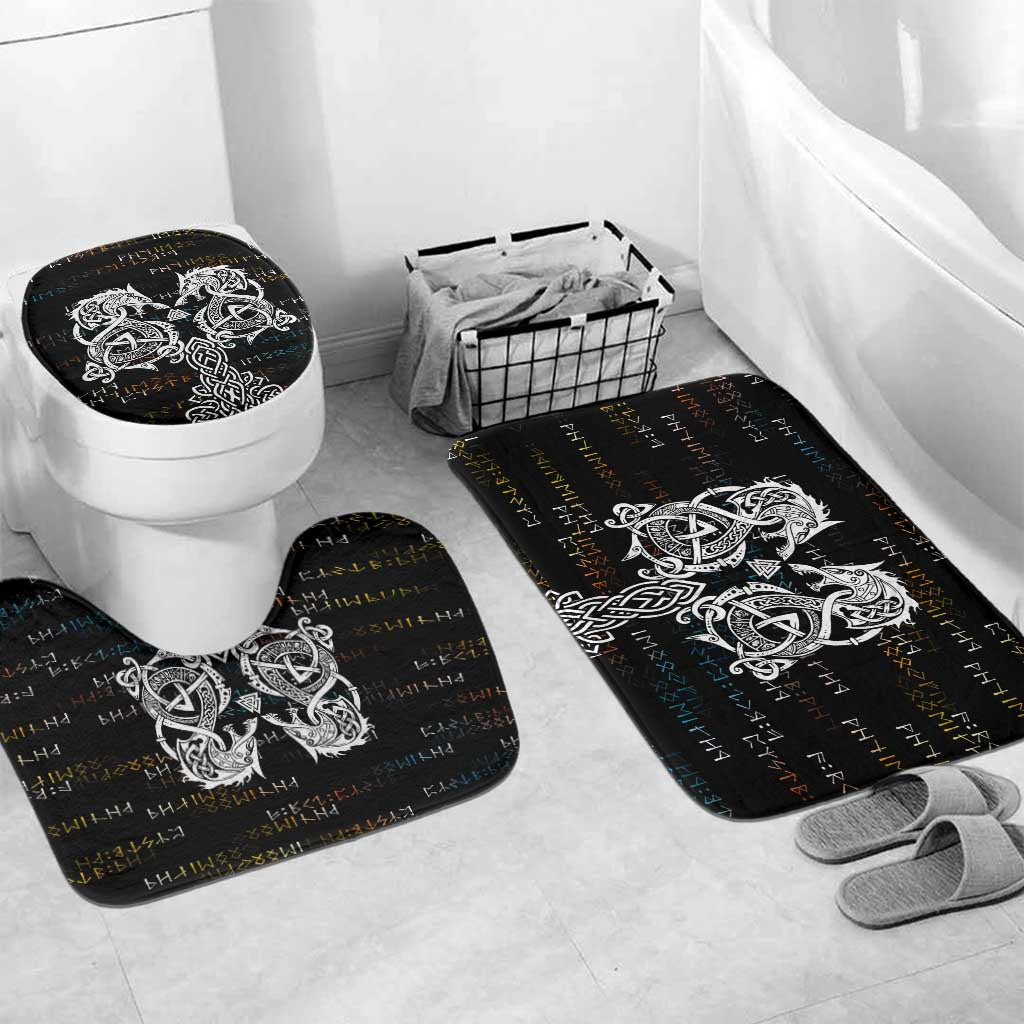 Viking Runes and Norse Mythology Symbols Bathroom Set Celtic Knotwork Tribal Illustration Style