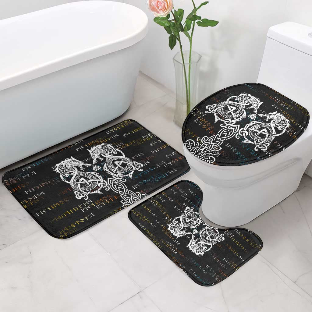Viking Runes and Norse Mythology Symbols Bathroom Set Celtic Knotwork Tribal Illustration Style