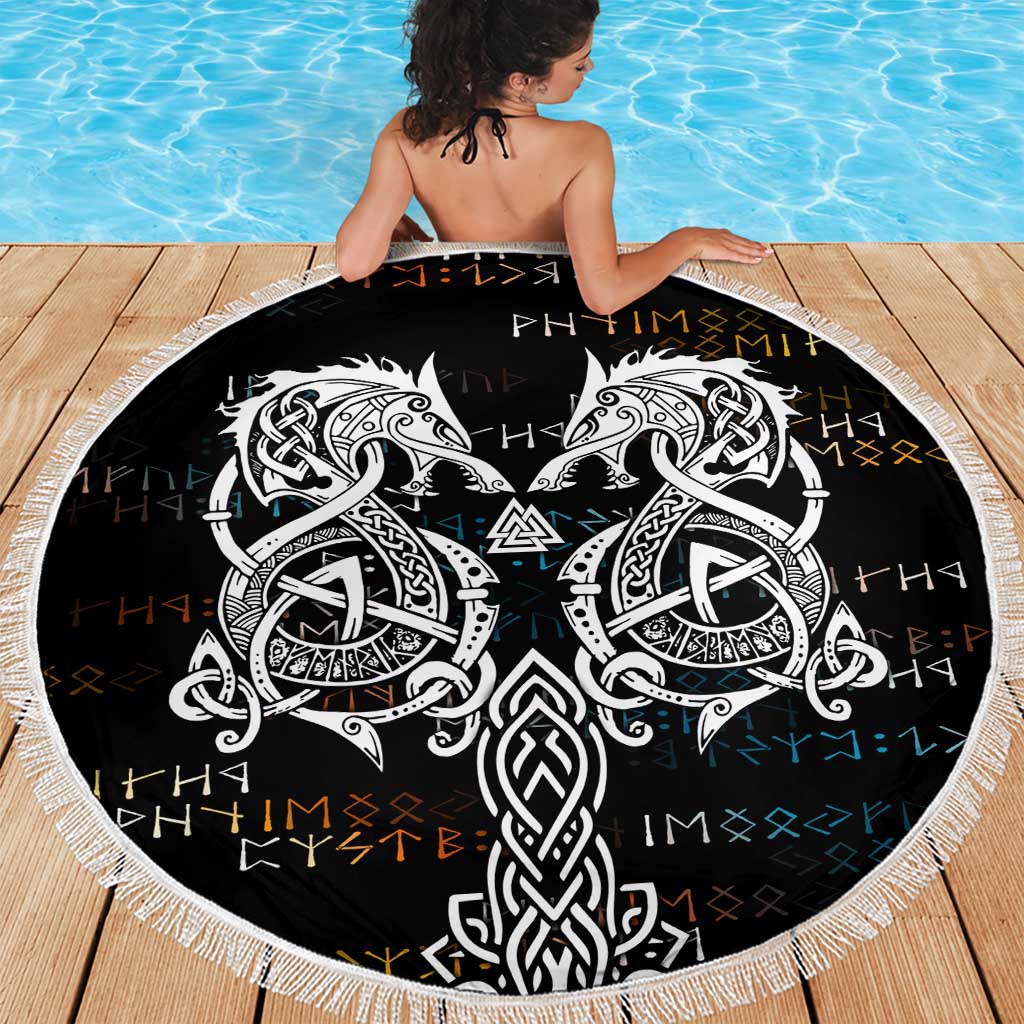 Viking Runes and Norse Mythology Symbols Beach Blanket Celtic Knotwork Tribal Illustration Style