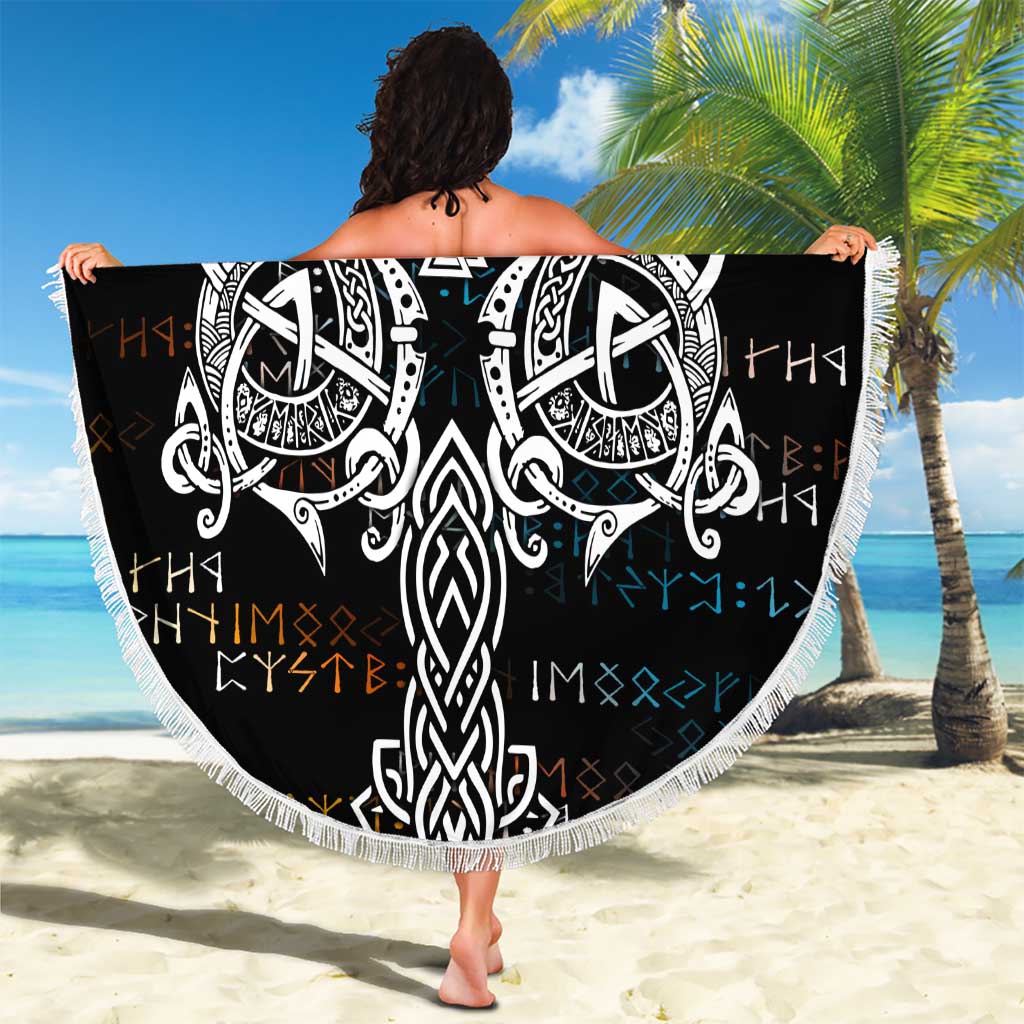 Viking Runes and Norse Mythology Symbols Beach Blanket Celtic Knotwork Tribal Illustration Style
