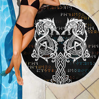 Viking Runes and Norse Mythology Symbols Beach Blanket Celtic Knotwork Tribal Illustration Style