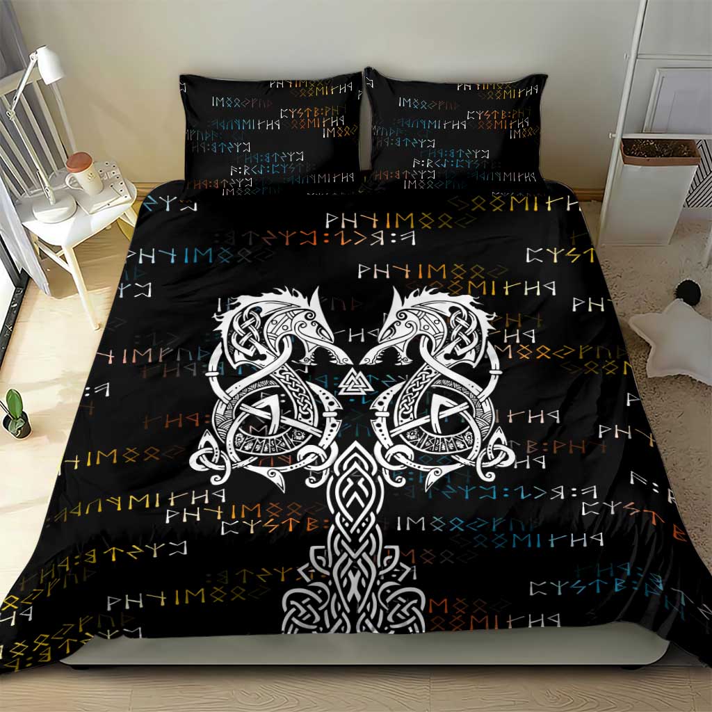 Viking Runes and Norse Mythology Symbols Bedding Set Celtic Knotwork Tribal Illustration Style