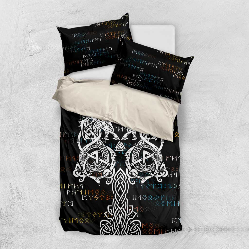 Viking Runes and Norse Mythology Symbols Bedding Set Celtic Knotwork Tribal Illustration Style