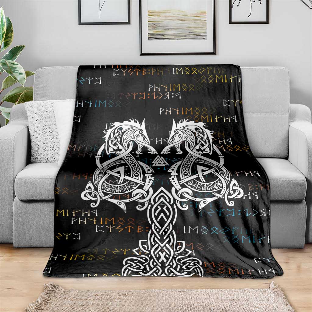 Viking Runes and Norse Mythology Symbols Blanket Celtic Knotwork Tribal Illustration Style