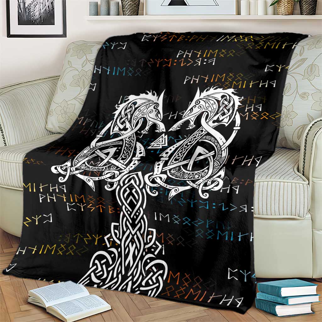 Viking Runes and Norse Mythology Symbols Blanket Celtic Knotwork Tribal Illustration Style