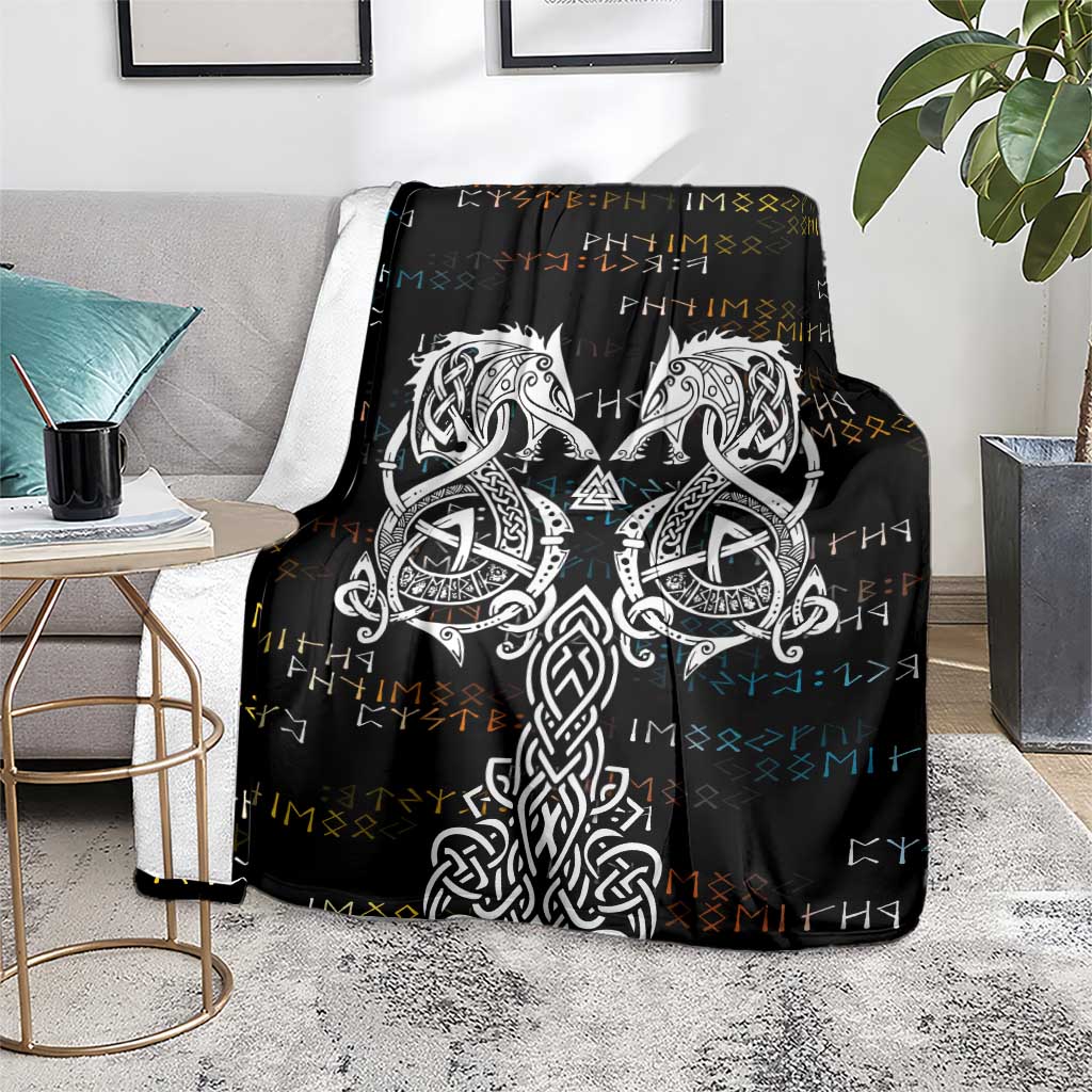 Viking Runes and Norse Mythology Symbols Blanket Celtic Knotwork Tribal Illustration Style
