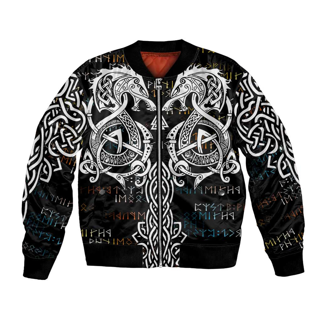 Viking Runes and Norse Mythology Symbols Bomber Jacket Celtic Knotwork Tribal Illustration Style