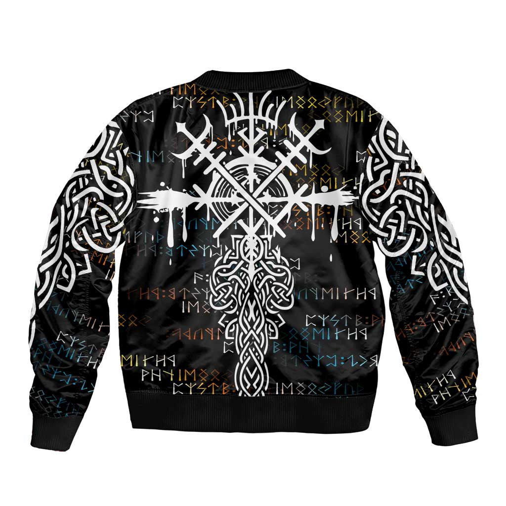 Viking Runes and Norse Mythology Symbols Bomber Jacket Celtic Knotwork Tribal Illustration Style