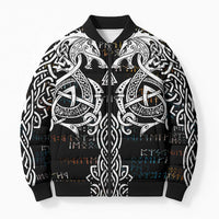 Viking Runes and Norse Mythology Symbols Bomber Puffer Jacket Celtic Knotwork Tribal Illustration Style