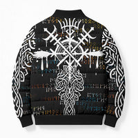 Viking Runes and Norse Mythology Symbols Bomber Puffer Jacket Celtic Knotwork Tribal Illustration Style
