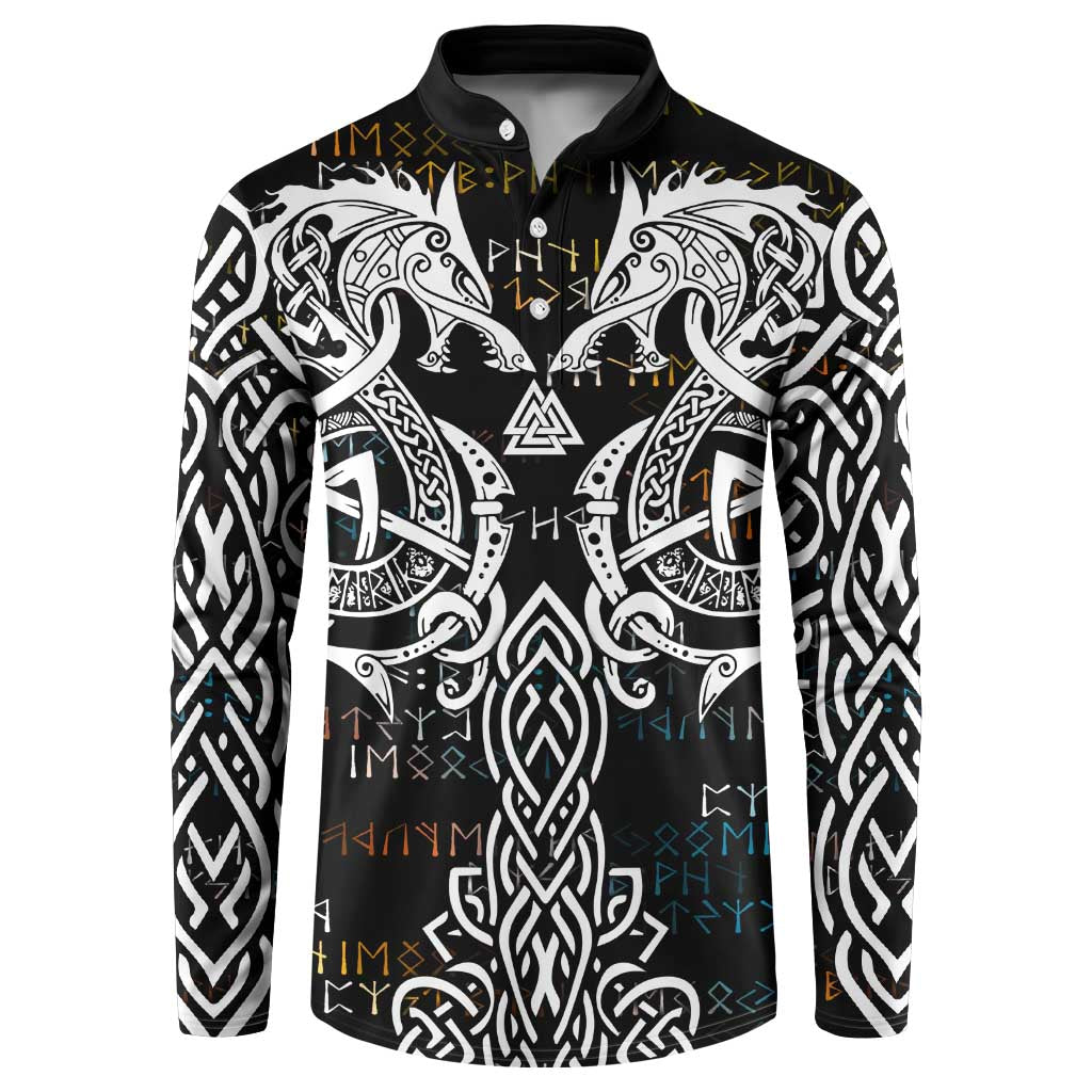 Viking Runes and Norse Mythology Symbols Button Sweatshirt Celtic Knotwork Tribal Illustration Style