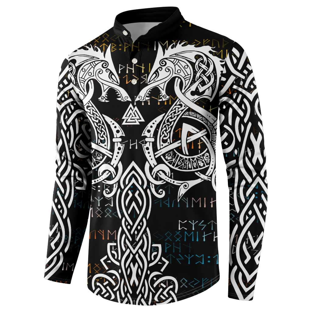 Viking Runes and Norse Mythology Symbols Button Sweatshirt Celtic Knotwork Tribal Illustration Style