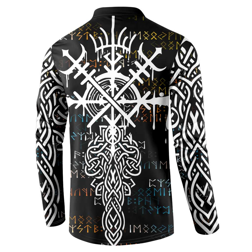 Viking Runes and Norse Mythology Symbols Button Sweatshirt Celtic Knotwork Tribal Illustration Style