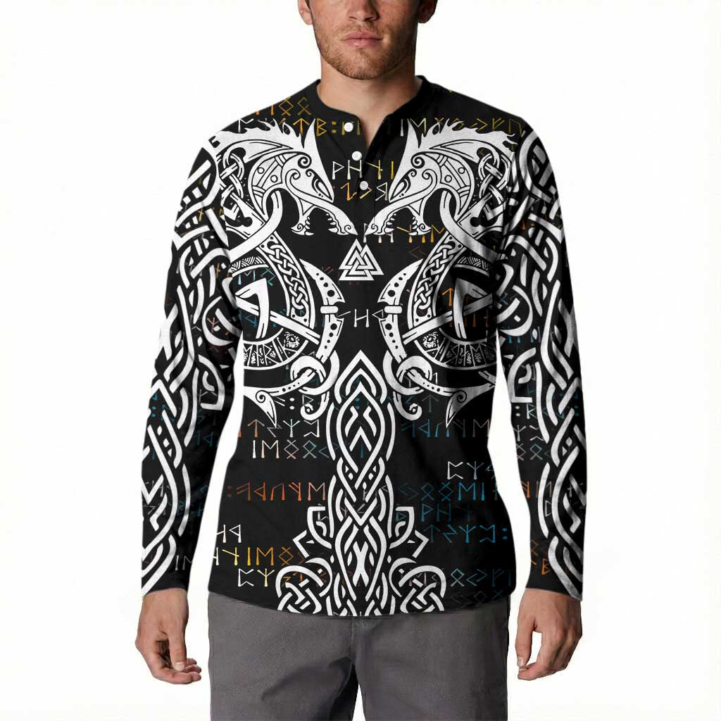 Viking Runes and Norse Mythology Symbols Button Sweatshirt Celtic Knotwork Tribal Illustration Style